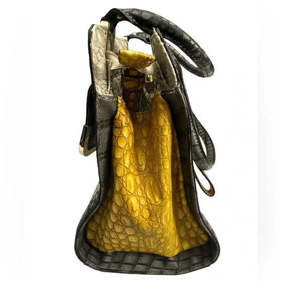 Guess Rhonda Croc Tote Bag Laptop Work Bag Ivory Gray And Mustard - Picture 4 of 10